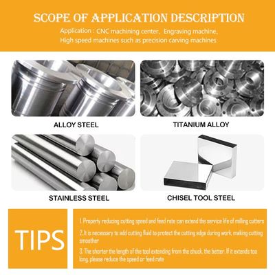 35° มุมเกลียว ขนาดเกรน 0.6um เส้นผ่านศูนย์กลางตัด 1-12mm เอ็นมิลคาร์ไบด์ทังสเตนสำหรับเครื่องจักร CNC