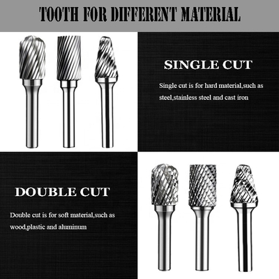 12 Collet Single Double Cut Carbide ไฟล์เสี้ยนโรตารี่หมุนรูปร่าง Type B