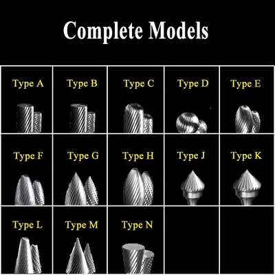 12 Collet Single Double Cut Carbide ไฟล์เสี้ยนโรตารี่หมุนรูปร่าง Type B