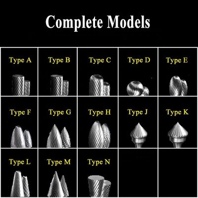 12 Collet Single Double Cut Carbide ไฟล์เสี้ยนโรตารี่หมุนรูปร่าง Type B