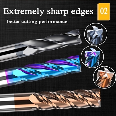 Hrc55 Carbide Solid 1/4&quot; 2 4 Flute Roughing Flat Square End Mill เครื่องมือตัด Bit
